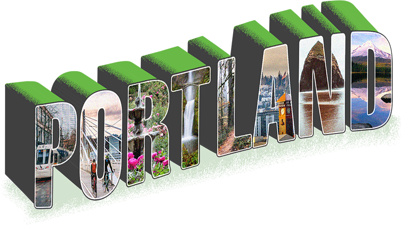 Portland graphic featuring iconic landmarks walkable neighborhoods and vibrant Pacific Northwest lifestyle