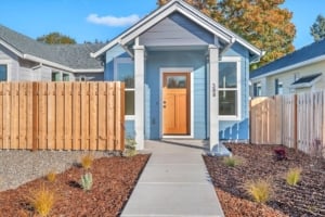 Charming single-family home exterior showcasing modern design and landscaped yard, perfect for Portland real estate buyers.