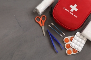 First aid kit on hand in case of emergency.